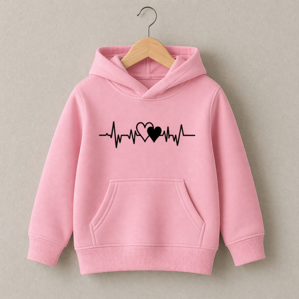 Moletom Infantil Canguru Estampado Batimento Coração Love Unissex Inverno Confortável Quentinho