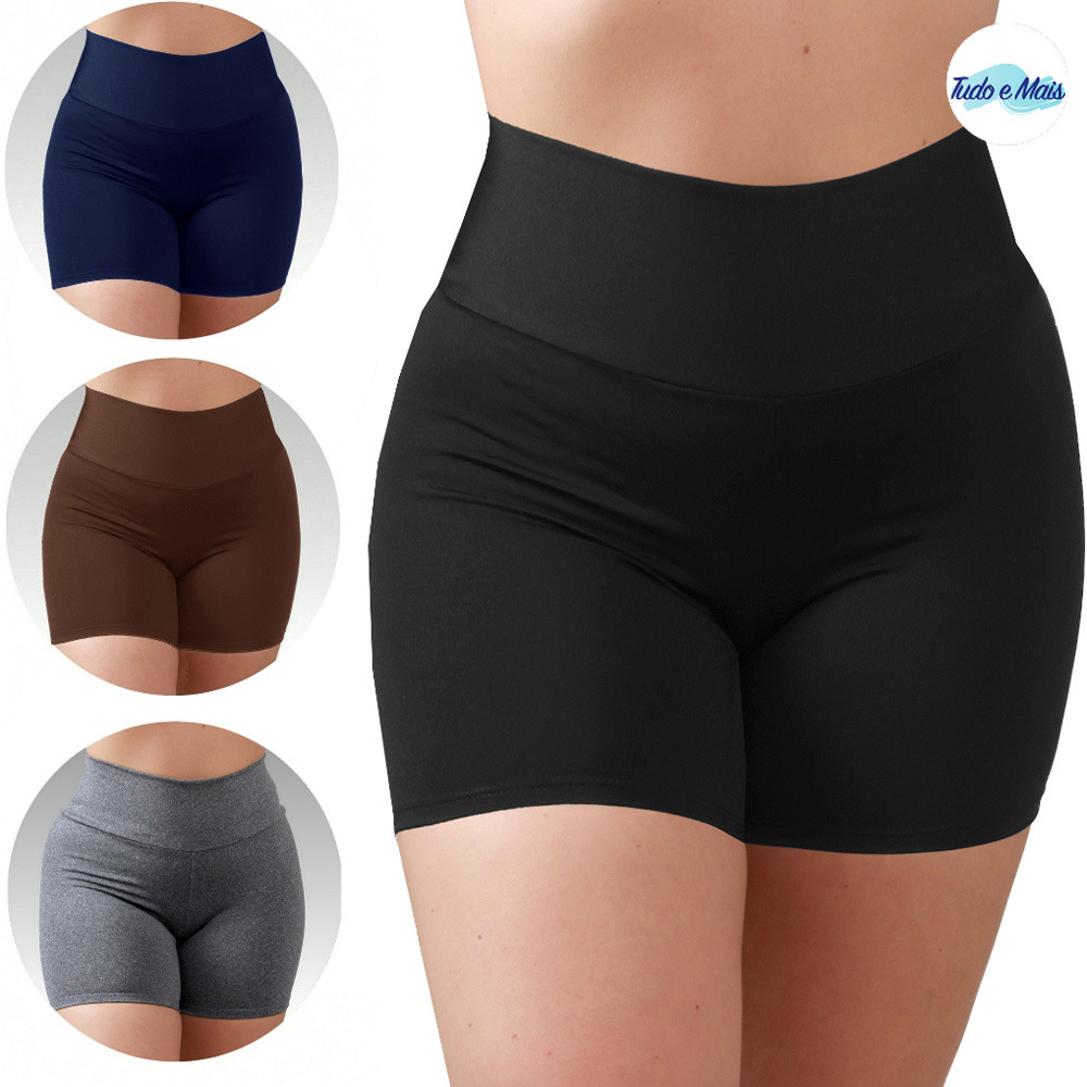 Shorts de Academia Canelado Poliamida – Zero Transparência, Cintura Ultra Alta, Compressão Suave – Feminino P/M e G/GG