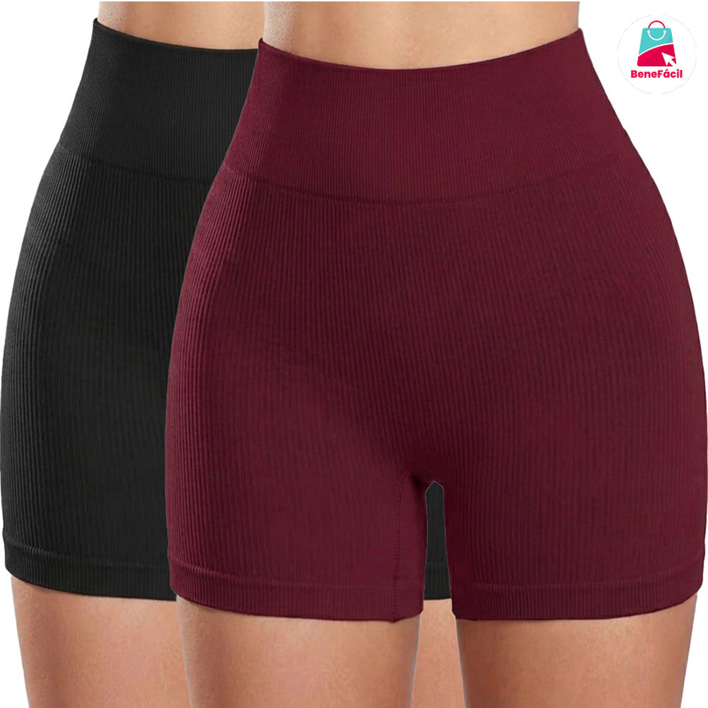Shorts Fitness Canelado Poliamida Academia Zero Transparencia Feminino