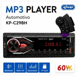 Rádio Som Automotivo Mp3 1 Din Bluetooth USB SD Auxiliar Carro Universal Viva Voz C29BH