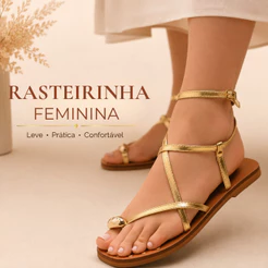 Rasteirinha Feminina Elegante Confortável Leve com Tiras Finas e Fivela Elegante Promoção