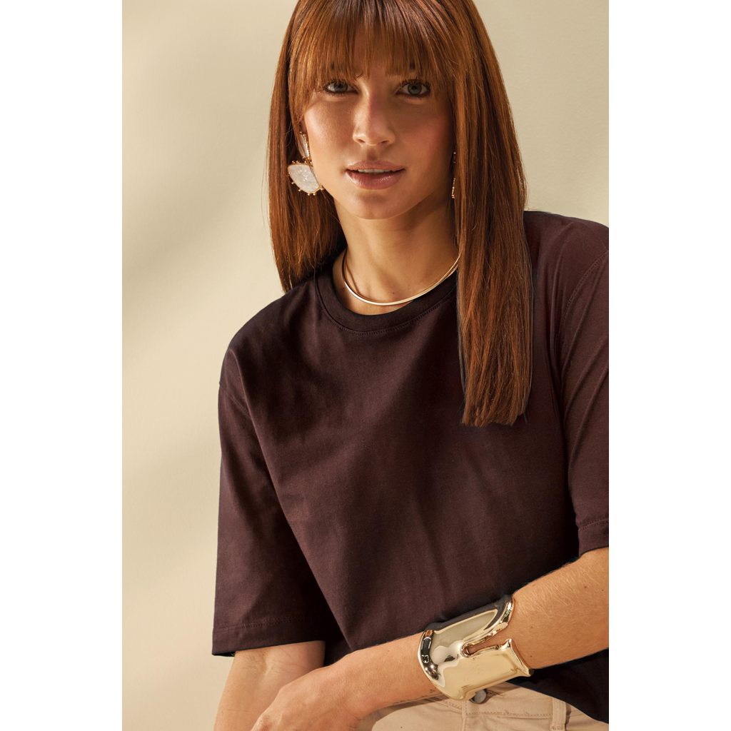 Blusa Feminina Esmera Meia Malha Pima Marialícia Marrom