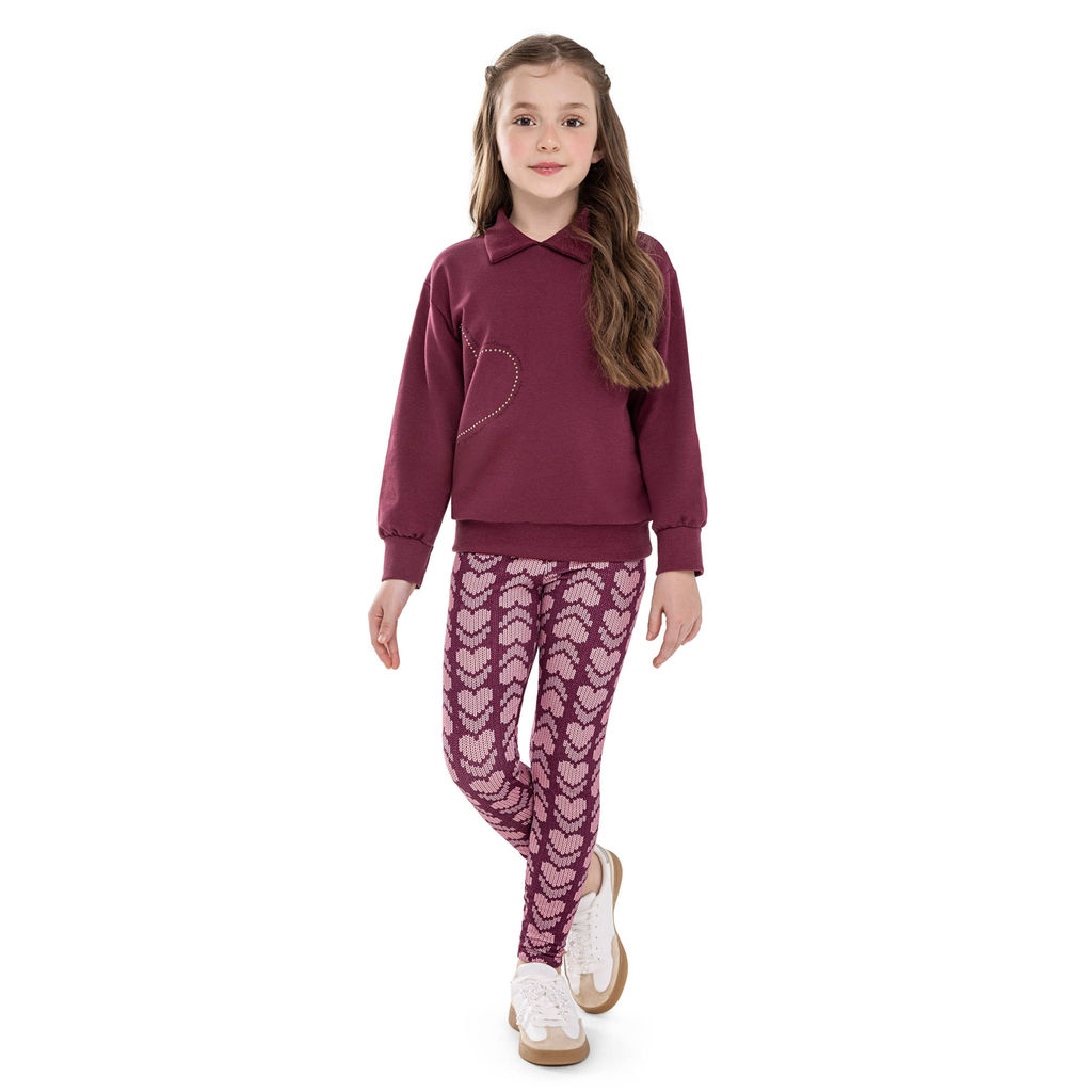 Conjunto Infantil Menina Coração Strass Colorittá Bordô