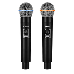 Microfone Sem Fio Duplo Digital Dinâmico 2.4GHz Recarregável Receptor P10 Alcance 40m Karaokê Eventos Keedi MIC-1033