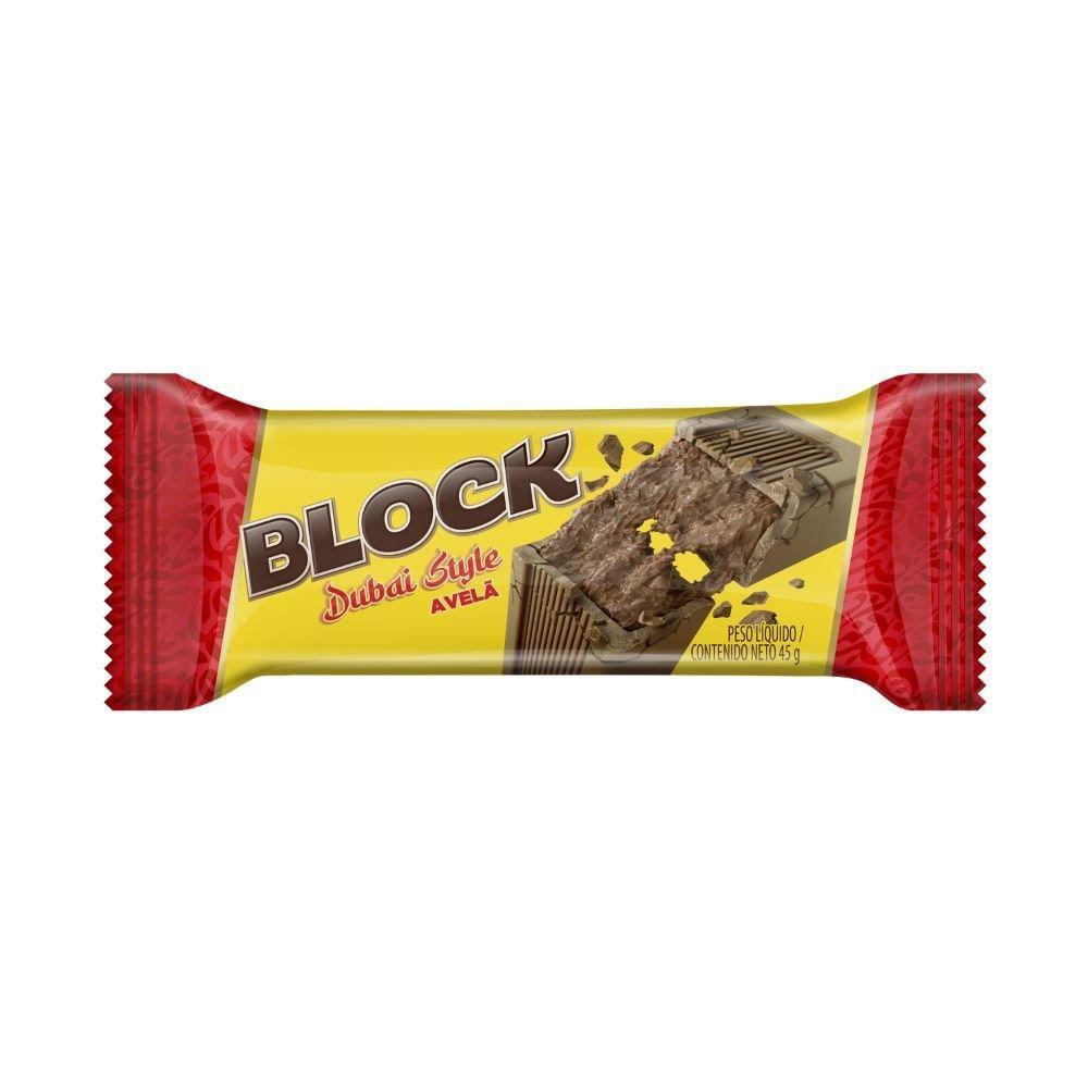 Chocolate Arcor Tablete Block Dubai Style Avelã 45g - Embalagem com 20 Unidades