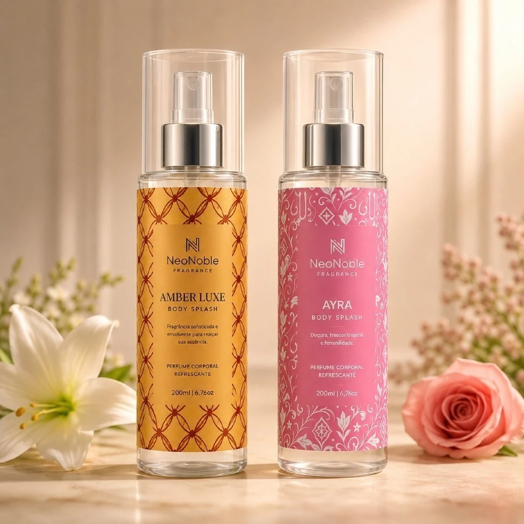 Kit 2 Perfumes Body Splash Feminino Árabe Ayra e Amber Royale 200ml