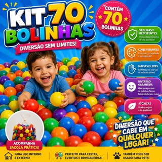 Kit 70 Bolinhas Coloridas Infantil para Piscina de Bolinhas Brinquedoteca Festas Piscinas e para Pet