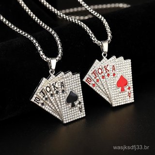 Colar Masculino Vintage de Aço Titânio com Pingente de Ás de Espadas Prateado, Estilo Punk, Joia Personalizada
