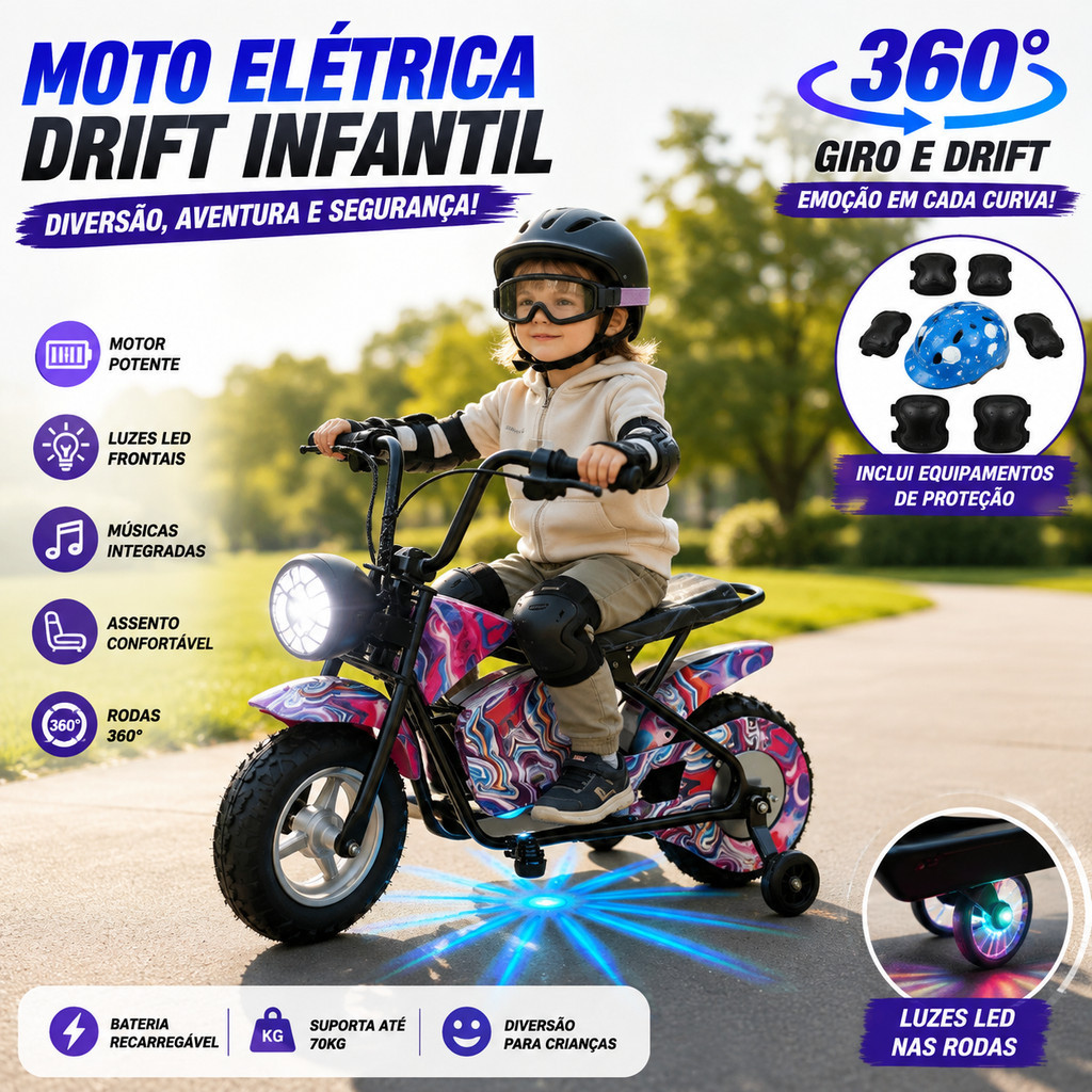 Mini Moto Cross Eletrica Infantil 36V 300W Roda 10 Pol Freio Disco