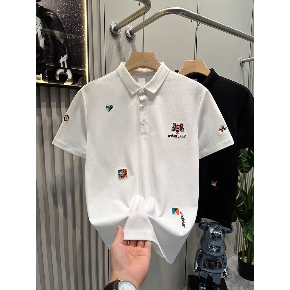 Camisa polo masculina Casual bordada de manga curta 2025 novo estilo verão roupas superiores na moda roupas masculinas P