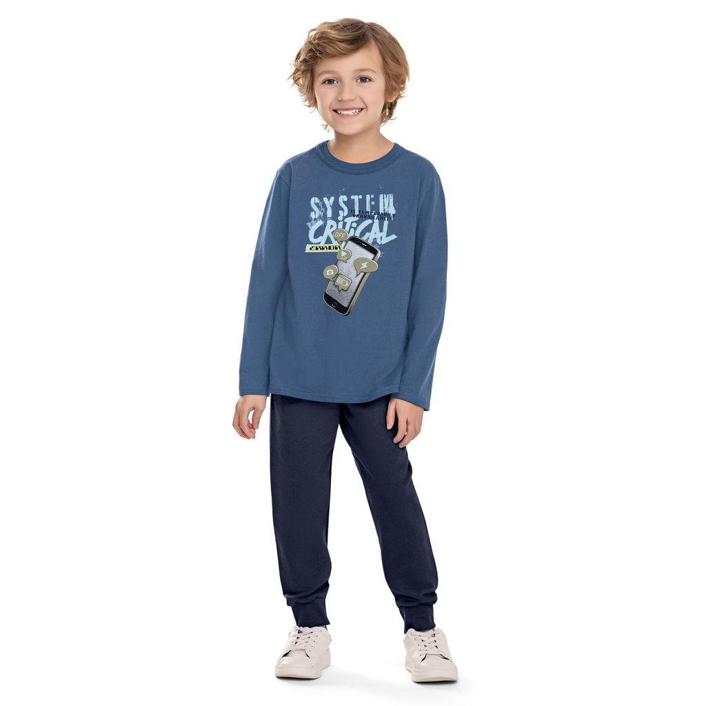 Conjunto Longo Infantil Menino Estampado Elian Azul