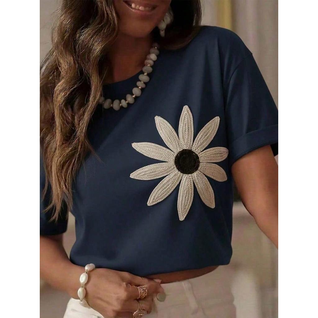 Tshirt Feminina Estilosa Estampada Margarida Lançamento Camiseta 100% Algodão Camisetão Solta