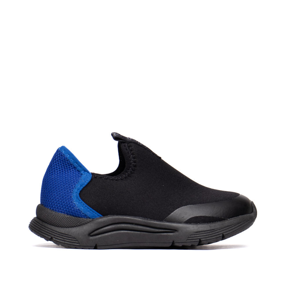 Tênis Infantil Klin Slip On Calce Fácil Têxtil Preto/Azul