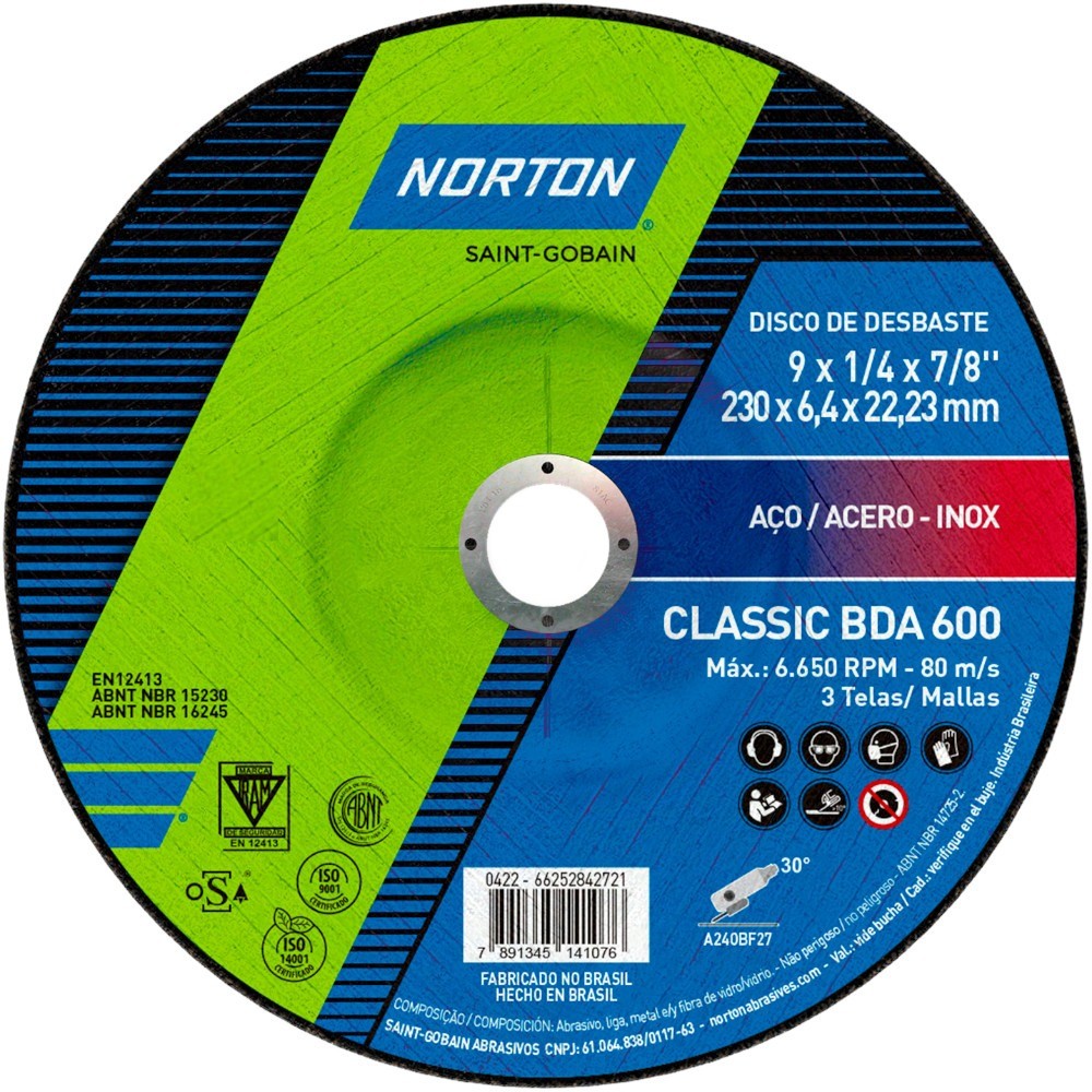Disco de desbaste para aço 9x1/4x7/8pol - BDA 600 - Norton