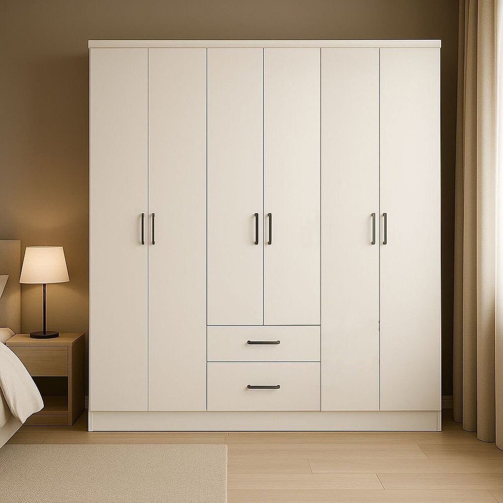 Guarda-Roupa 6 Portas 2 Gavetas 6 Prateleiras 1 Cabideiro Califórnia Branco Branco