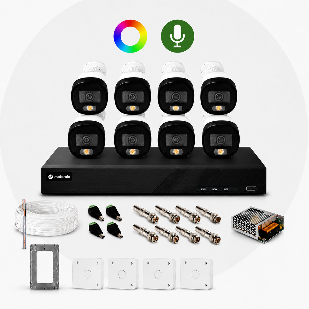 Kit CFTV Color MDX 8 Câmeras Full Color com Áudio DVR Mdx Motorola 8 Canais HD 5