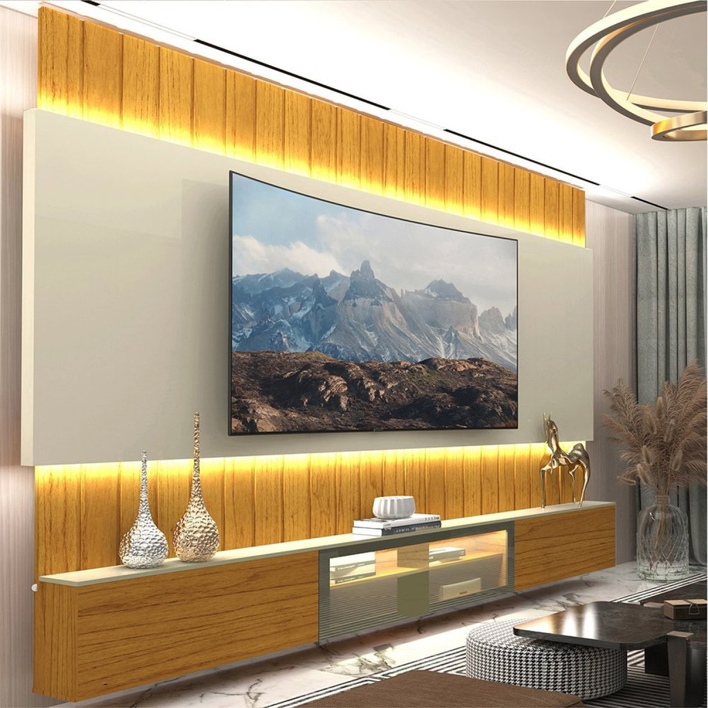 Estante para TV e Home Theater até 115 Polegadas 100% MDF com LED com Vidro Reflecta 260CMX251,5cm LED Soberano Marrom