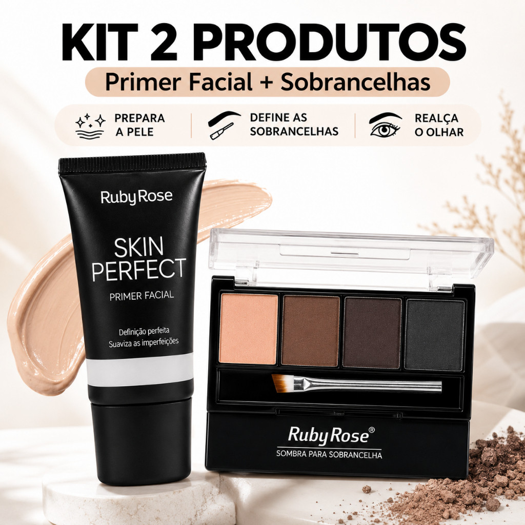 Kit 2 Peças Ruby Rose Primer Facial HB-8086 + Sombra Sobrancelhas HB9354