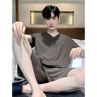 Pijamas masculinos verão verão verão manga curta estilo fino Modal estilo verão cor sólida tamanho grande pode usar fora