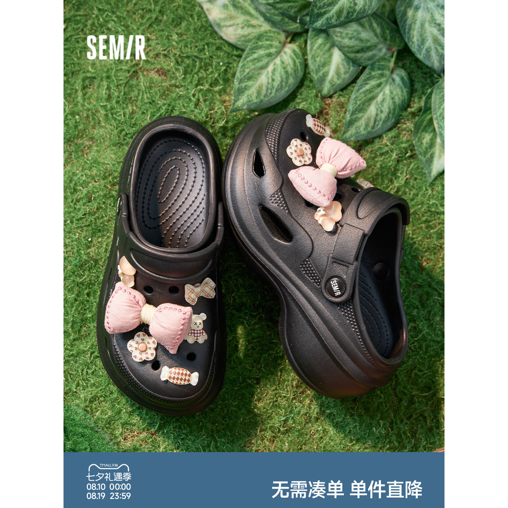 Semir sapatos femininos de sola grossa buraco sapatos femininos 2026 verão novo estilo feminino exterior Wear preto Puff