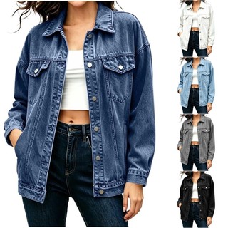 ELE Jaquetas Jeans Femininas Cortadas Com Gola E Zíper Pulôver Cardigã Leve Bolsos