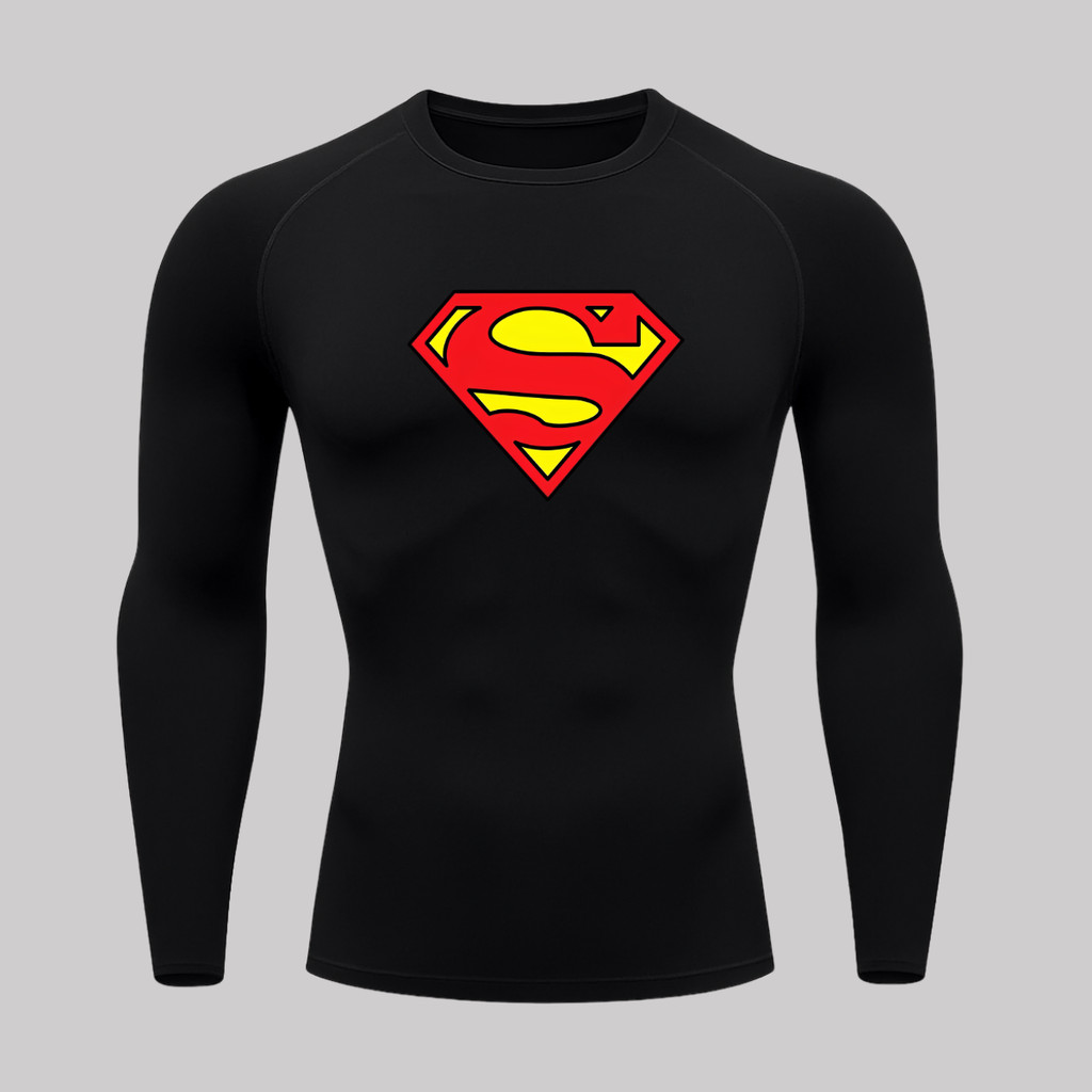 Camiseta Super Man Masculina Manga Longa Compressão Proteção UV 50+ Rash Guard