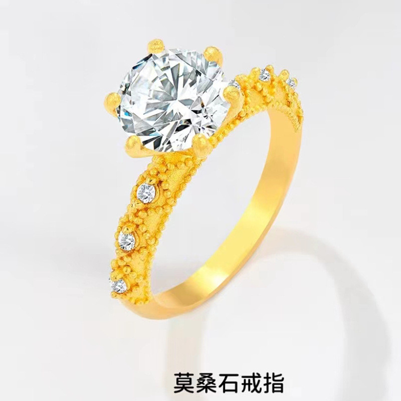 Anel de diamante Moissanite vietnã areia ouro imitação ponto de ouro diamante aberto anel feminino anel de bronze banhad