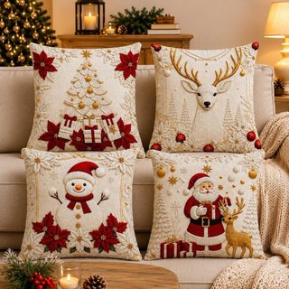 kit Feliz Natal 4 peças capa de almofadas para decoração Natalina