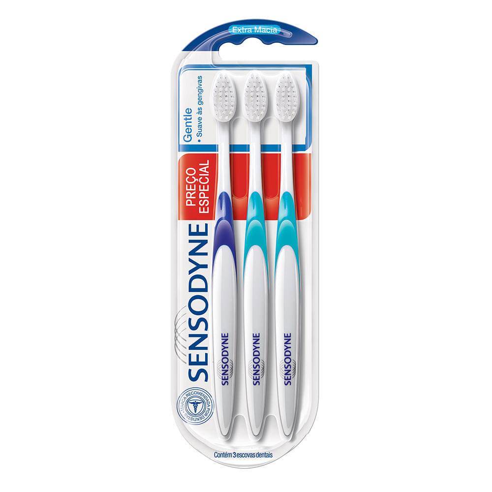 Escova Dental Sensodyne Gentle Extra Macia Cores Sortidas 3 Unidades Preço Especial