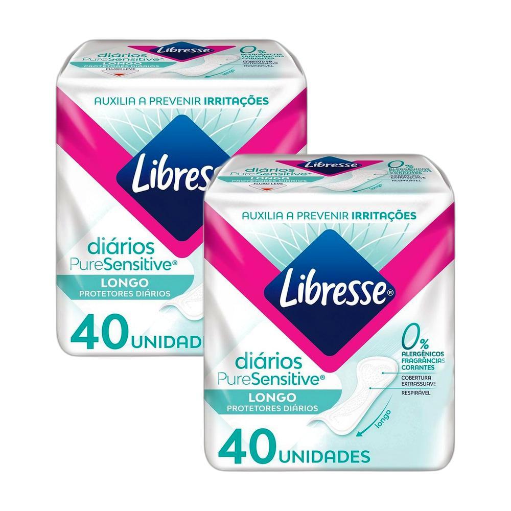 Kit 2 Protetores Diários Libresse Pure Sensitive Longo 40 unidades cada