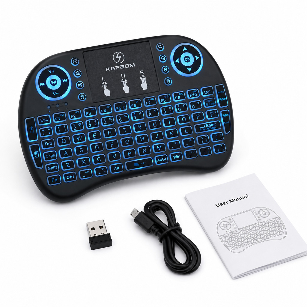Mini Teclado Controle Sem Fio Para Smart Tv Tv Box Pc Com Led RGB