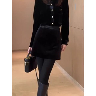 Saia de veludo preto feminina 2026 outono inverno novo estilo cintura alta saia reta magro-ajuste mais magro olhar Hip-e