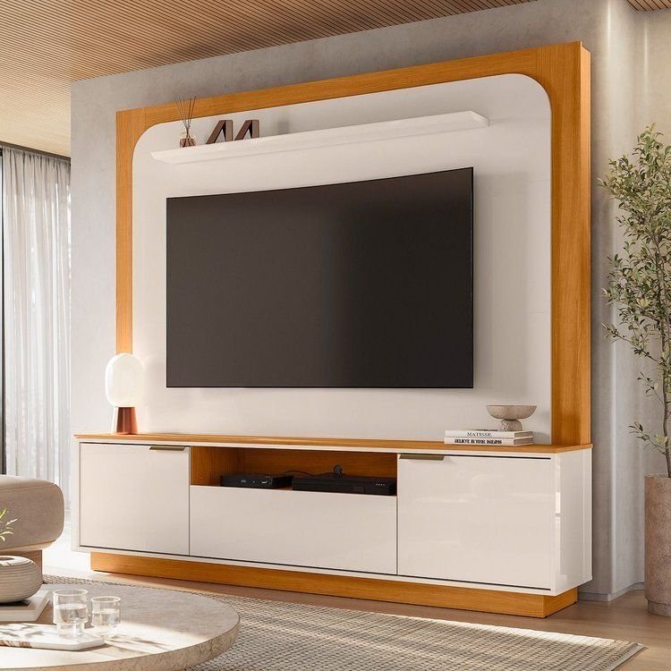 Estante para TV e Home Theater até 75 Polegadas 200CMX191,5cm Nilo Cinamomo/Off White