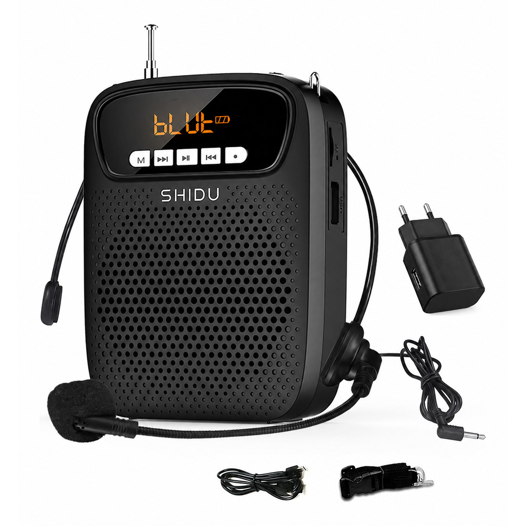 SHIDU Amplificador De Voz Portátil Microfone De Fone De Ouvido Mini PA Leve Com Fio Sistema Megafone Usável Suporta USB