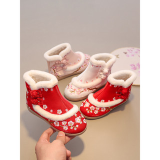 Meninas Hanfu Botas Inverno Forro de Lã Sapatos de Algodão Estilo Antigo Crianças Hanfu Sapatos Traje Antigo Sapatos Bor