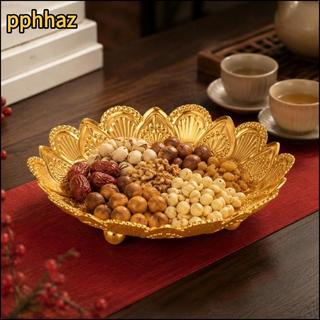 [pphhaz] Bandeja Decorativa Para Mesa , Em Relevo De Flores Tons Dourados , Prato De Servir De Metal , Organizador De Pe