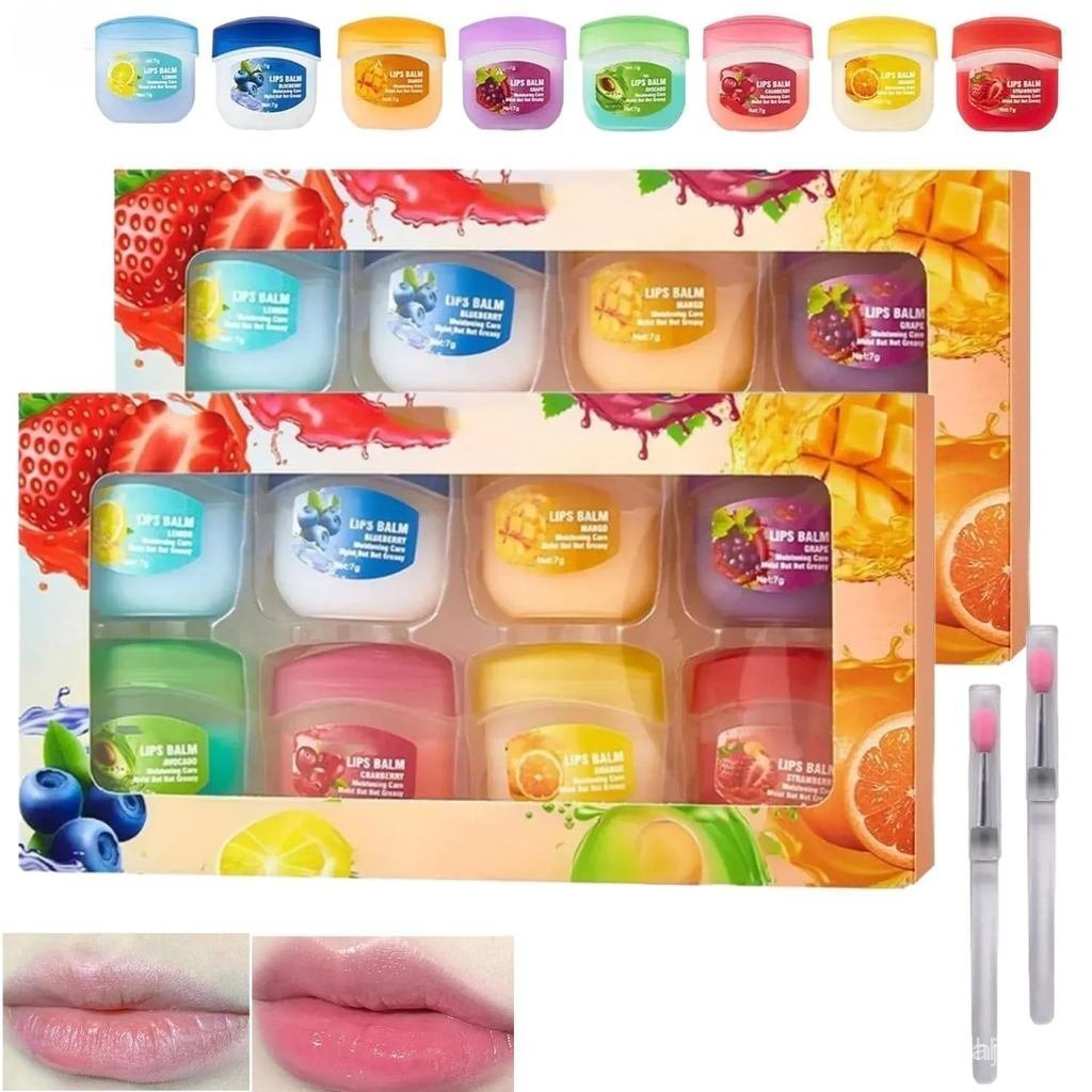 Conjunto de Batons e Brilhos Labiais 8Fruit, Conjunto Hidratante para Lábios, Máscara Labial 8Fruity, Adequado para lábi