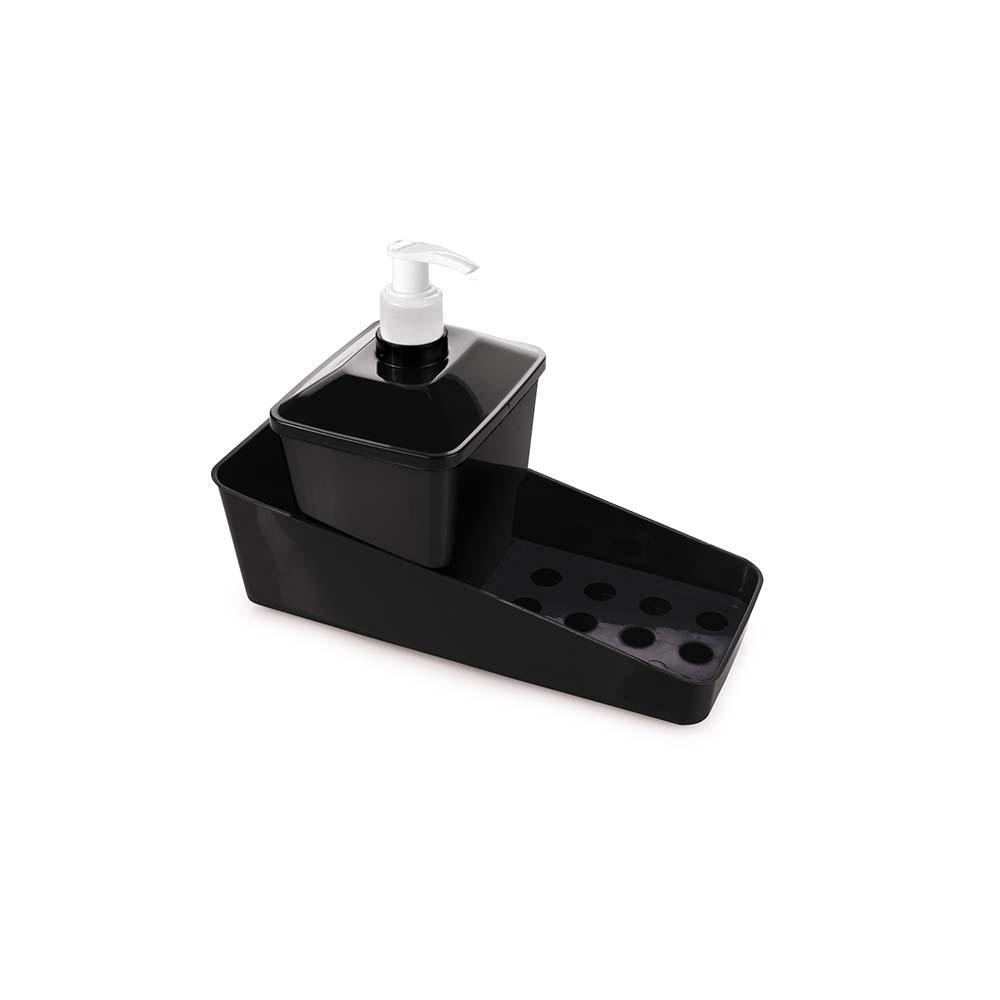 Conjunto Organizador Pia Porta Detergente Esponja Sabão Liquido Preto Plasútil