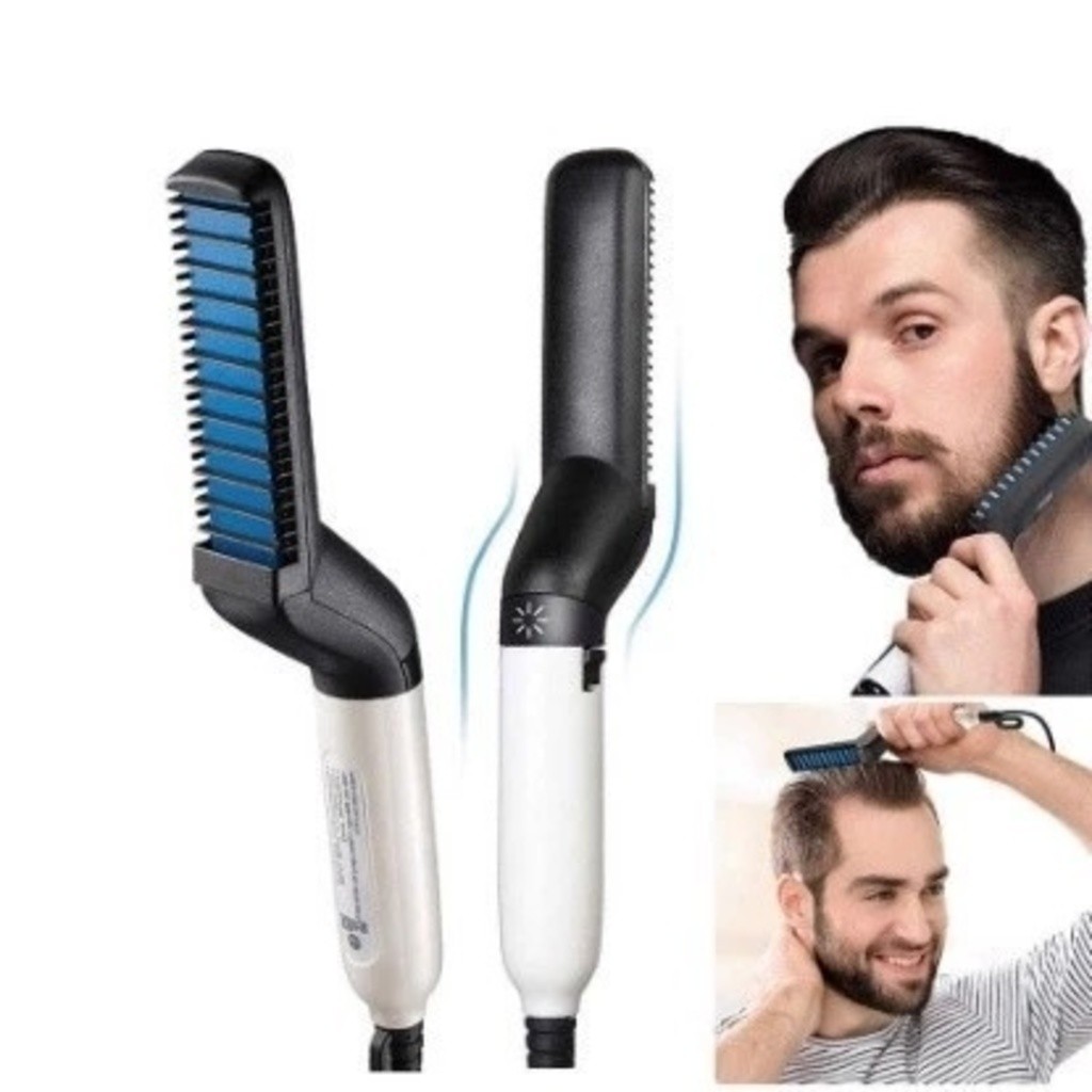Escova Alisadora Elétrica para Barba e Cabelo Masculino, Modelador Multifuncional 2 em 1