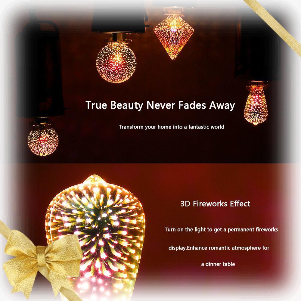 Lâmpada De Fogo De Artifício 3D A60/ST64/G80/G95 Decoração De Casa E27 Suporte De Bola Edison