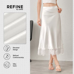 (Refine by Lovito) Saia Social Cetim Sedoso Costura Renda Branca Trabalho Feminino SKR42P1D056