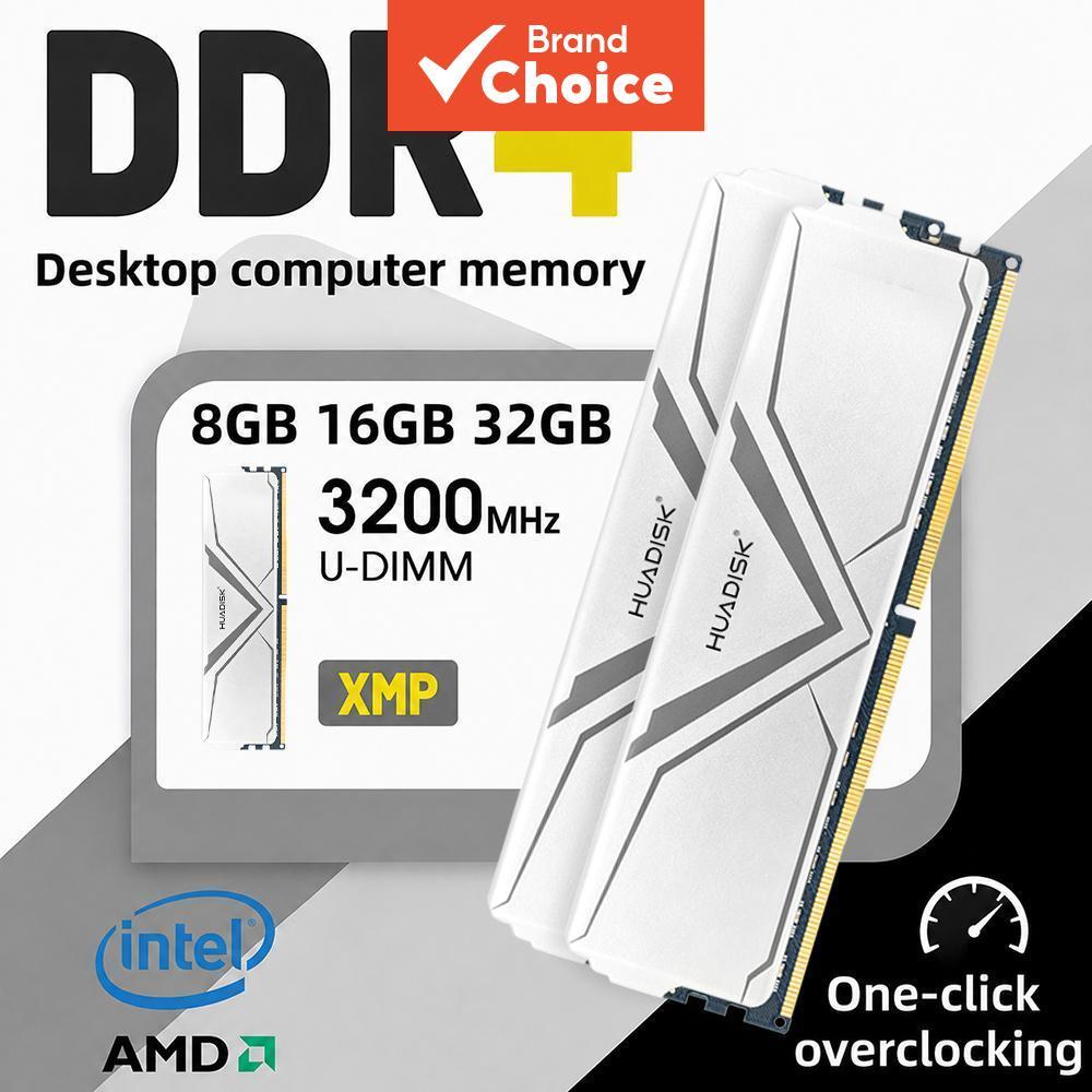 HUADISK DDR4 2x8GB Ram 2pcs 16GB 32GB 3200MHz XMP 2.0 Memoria com dissipador branco UDIMM 288 pinos compatível para PC
