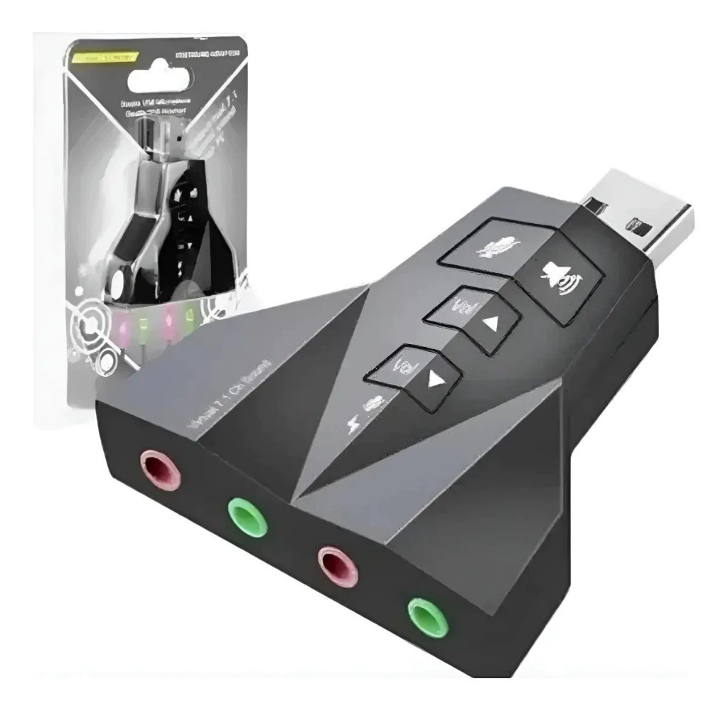 kit Placa De Som Audio Usb Externa 7.1 Entrada P2 3D Pc Notebook Ps4