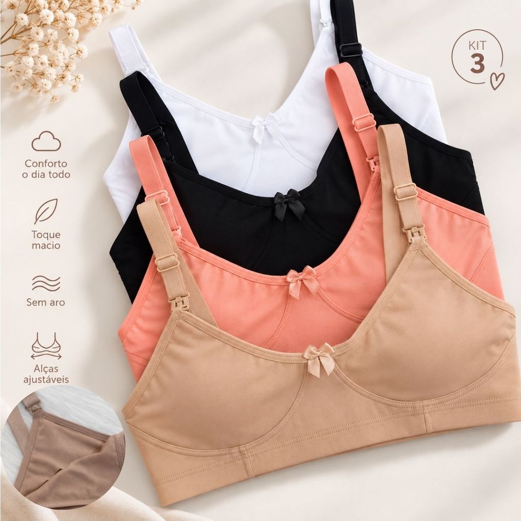 Kit 3 Sutiã Amamentação Gestante Grávida Maternidade sutian - AmaLiz N/A
