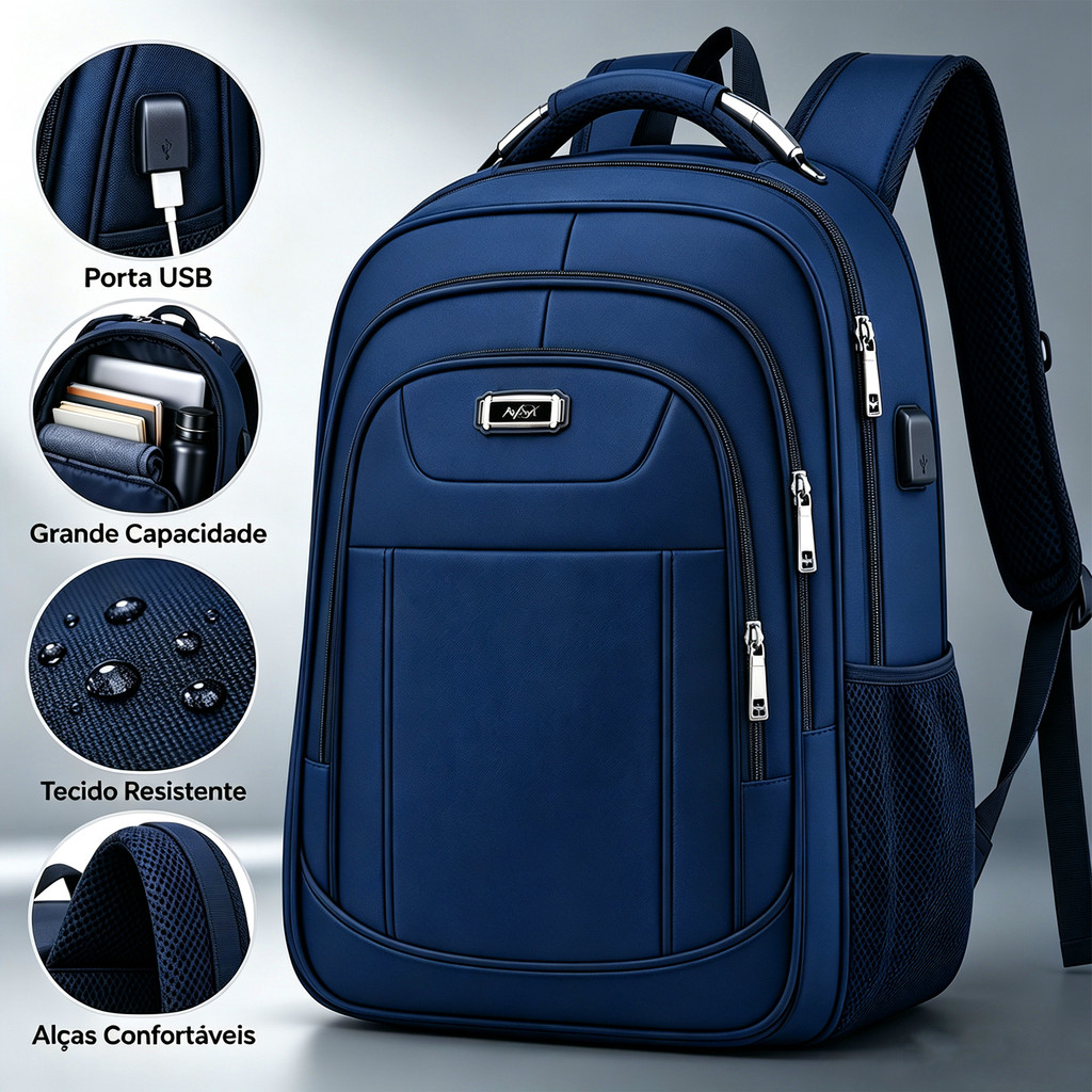 Mochila Executiva Porta Usb Lateral Carregamento Conveniente Varios Compartimentos Para Notebook