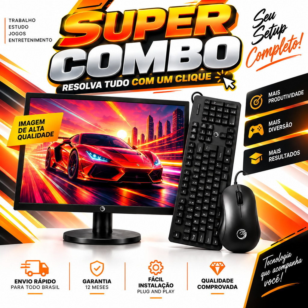 KIT COMPLETO MONITOR + TECLADO + MOUSE USB 24 20 17 15.4 POLEGADAS PC NOTEBOOK HOME OFFICE