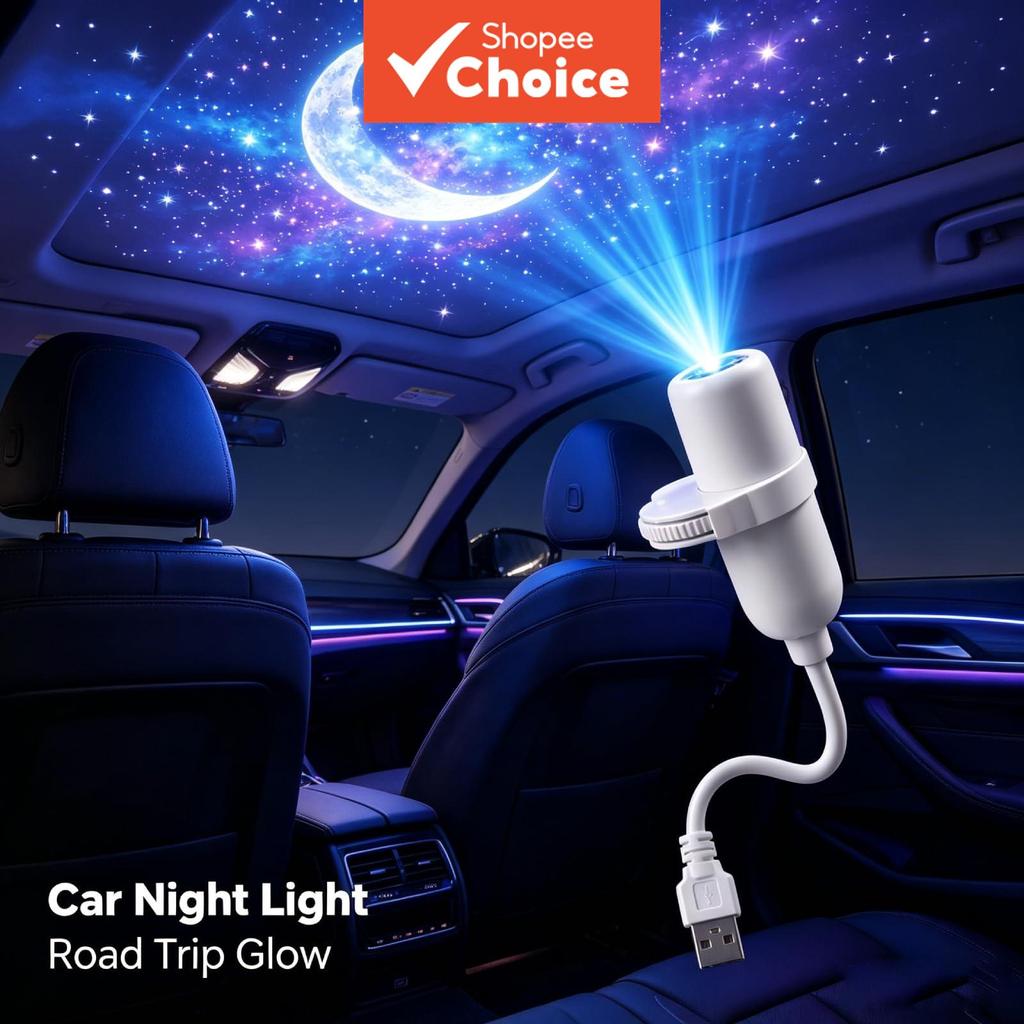 2 em 1 Projetor de Estrelas USB Luz Noturna Ajustável Lâmpada de Atmosfera Galáxia para Interior de Carro, Casa, Quarto,