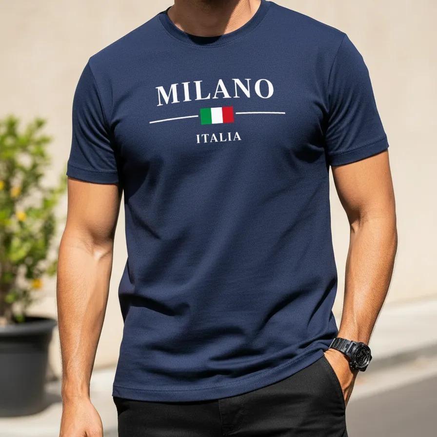 Camiseta Masculina Milano 100%Algodão Premium Camisa Estampada T-shirt Streetwear Presente Dia dos Pais