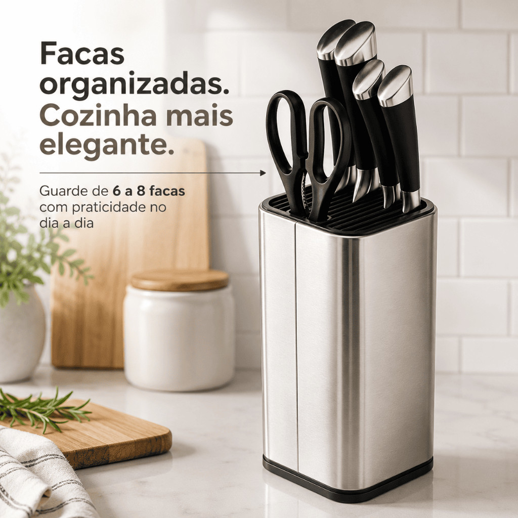 Cepo Porta Facas Inox Universal – Suporte Organizador para Cozinha