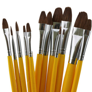 Pincel de guache de haste longa, caneta aquarela de cabelo de lobo, pincel acrílico, haste amarela, pincel de óleo, conj